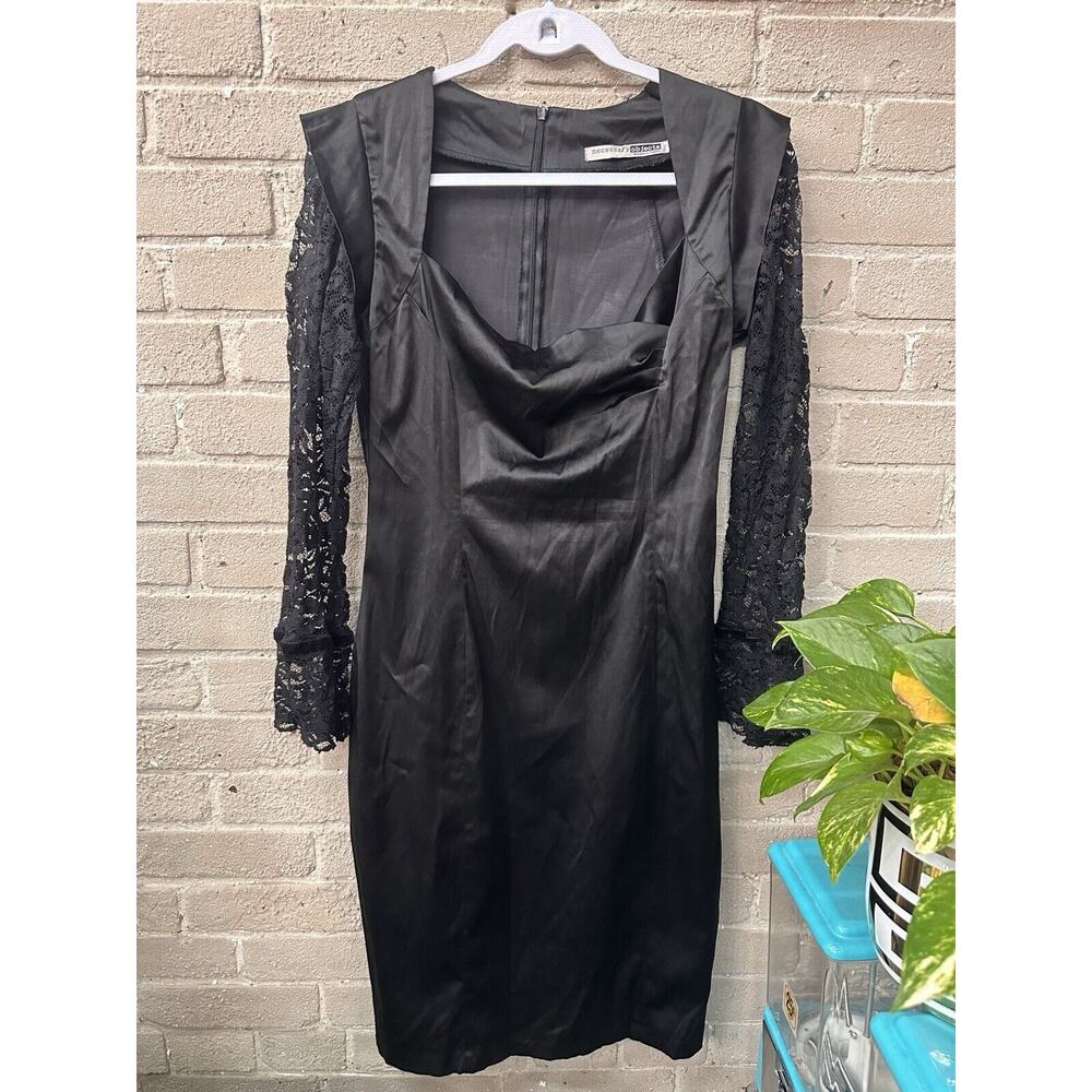 Vtg 90s Y2K Lace Bodycon Ady Gluck Frankel Necessary Objects Dress Small Satin